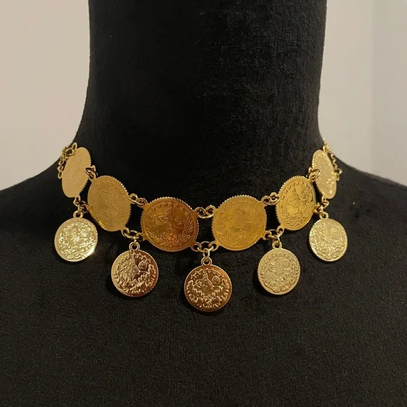 Turkish Lira Coin Choker Necklace - Picture 3 of 4